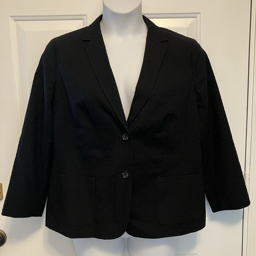 NWT Talbots Size 16 Cotton Blazer Jacket Women's Black Classic Textured - Picture 1 of 7